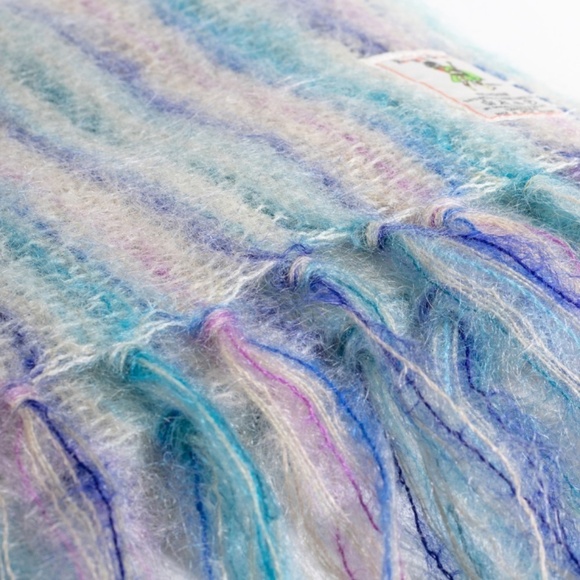 Royal Scot Striped Mohair Wool Blend Scarf ca. 1960s Teal Purple Blue Pink Knit - Picture 2 of 10